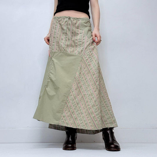 Green and pink asymmetric pinstripe a-line skirt