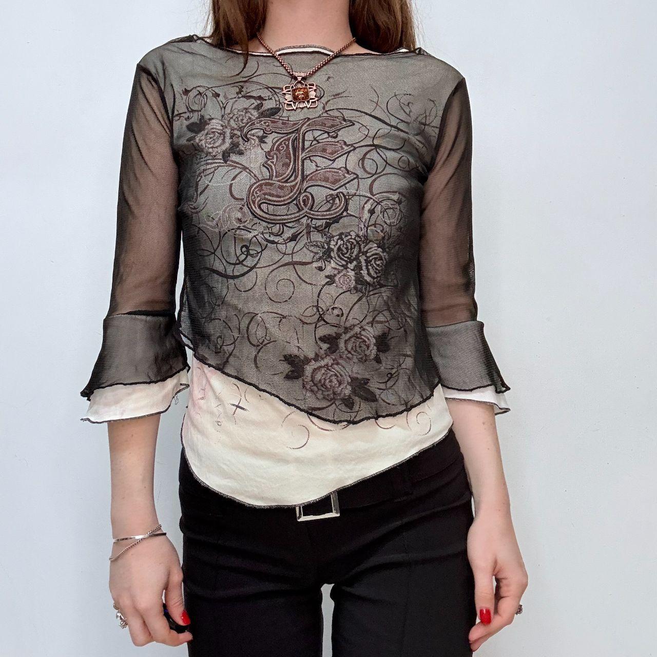 Graphic layered flared y2k shirt