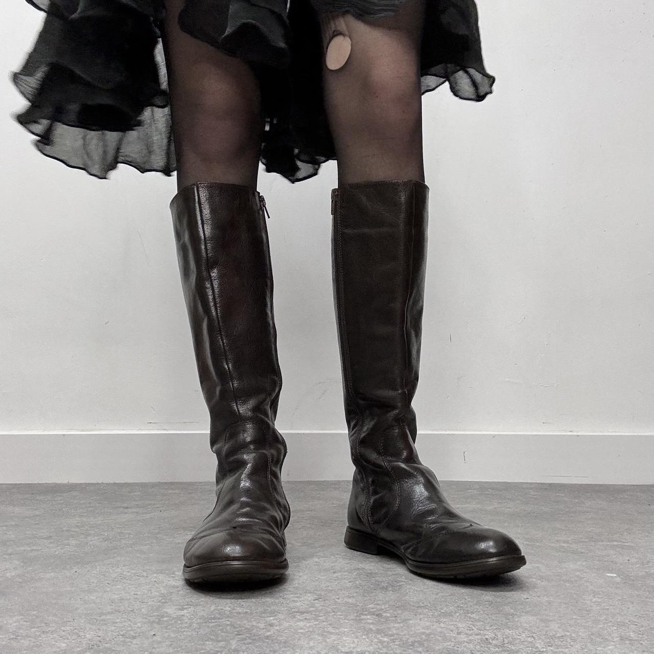 Brown leather knee high boots
