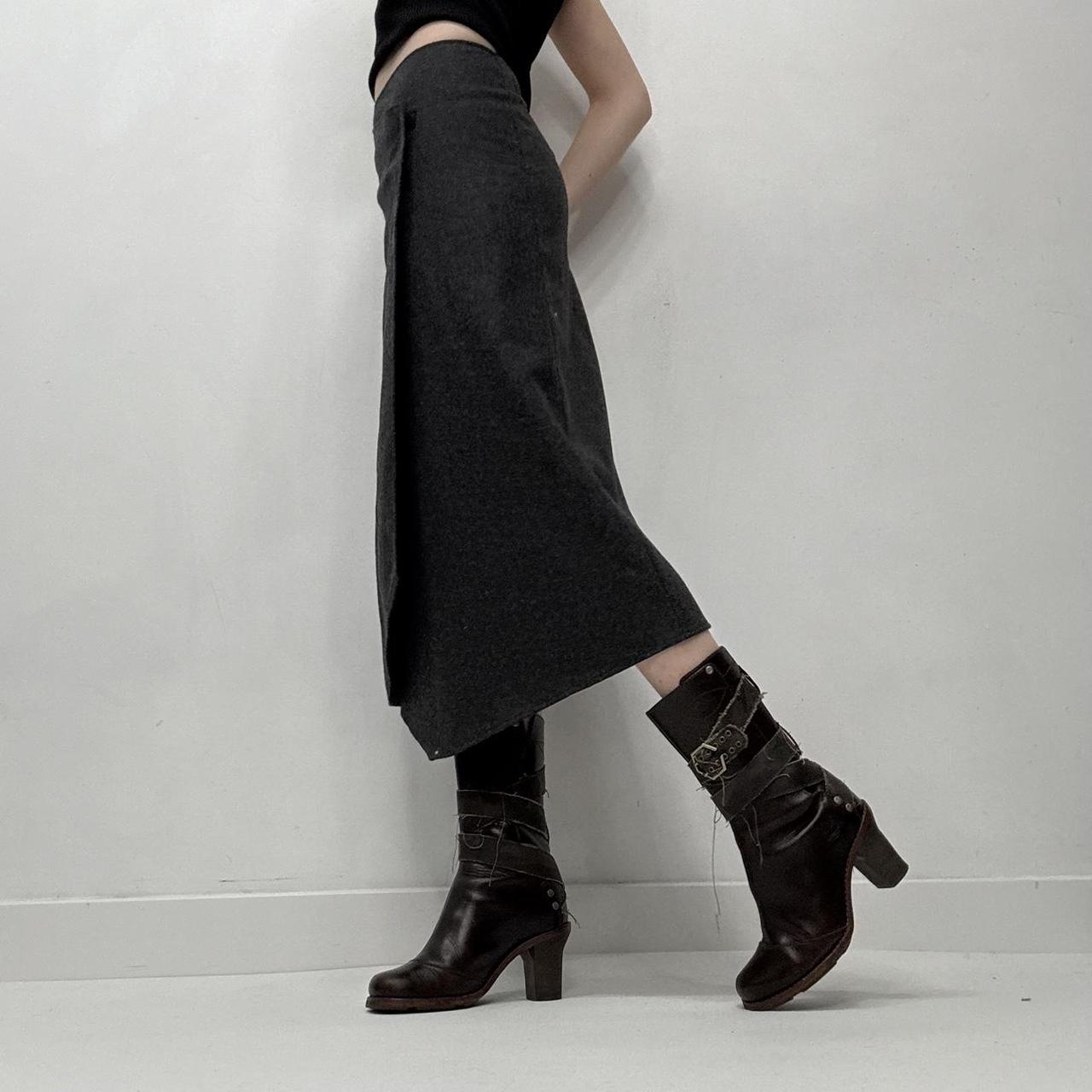Grey wool asymmetric midi skirt