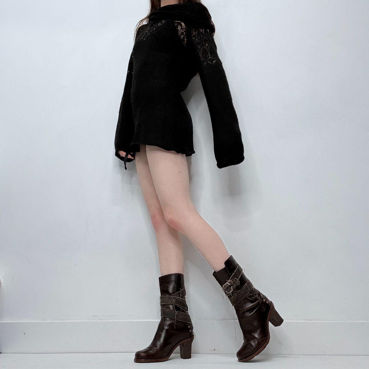 Sheer black flared mohair knit