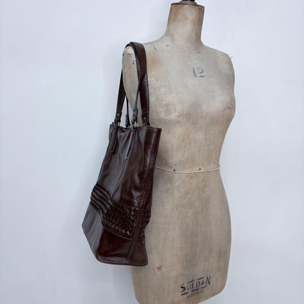 Brown leather woven bag