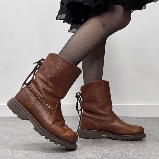 Tan leather studded bow boots