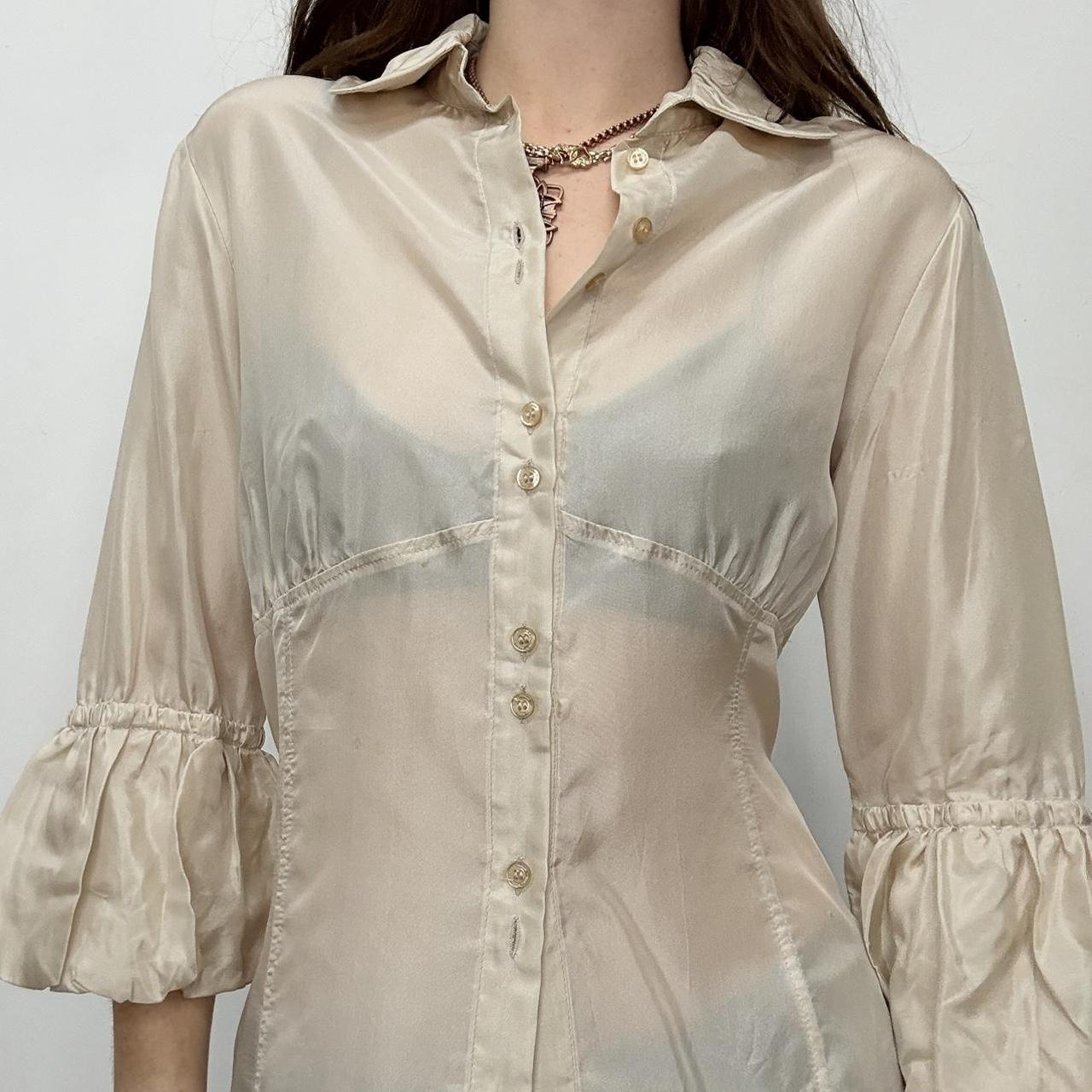 Sheer silk puff sleeve shirt