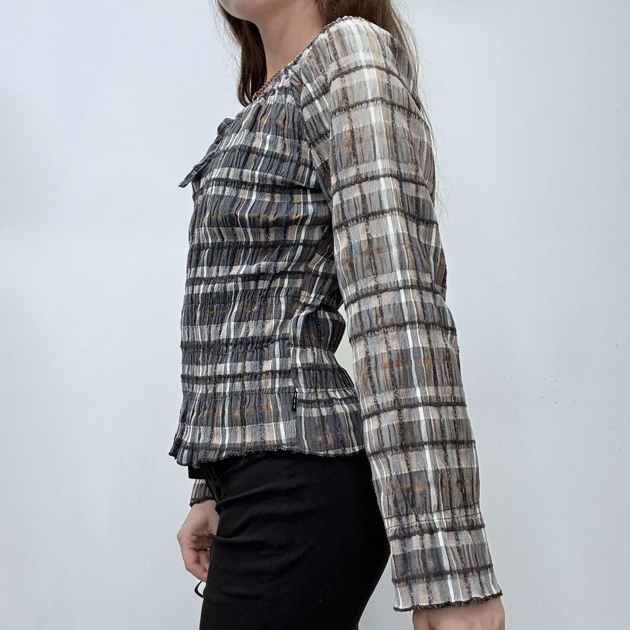 Gingham checked crinkle off the shoulder shirt