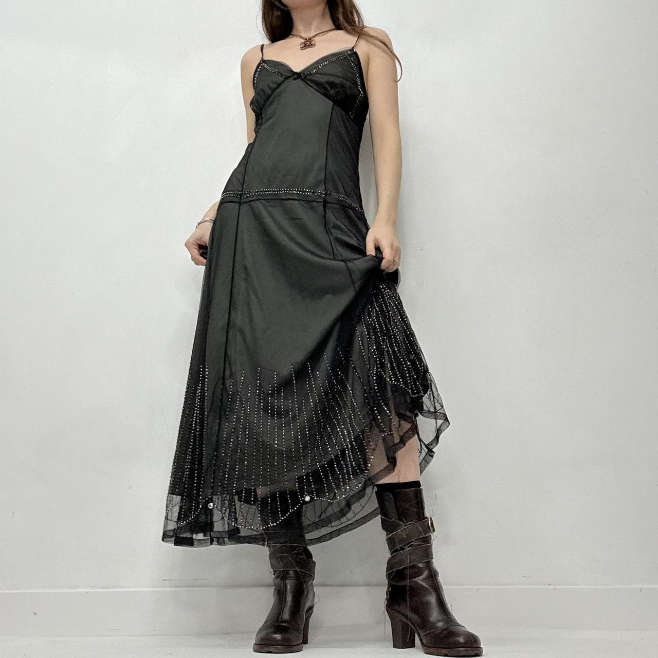 Black mesh layered beaded maxi dress