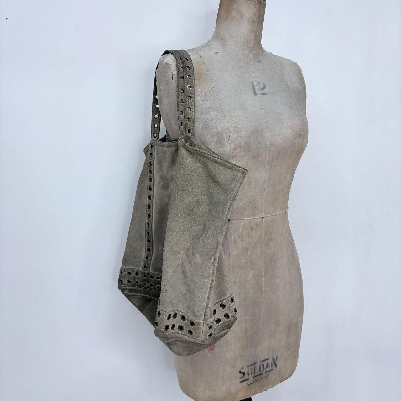 Khaki suede eyelet bag