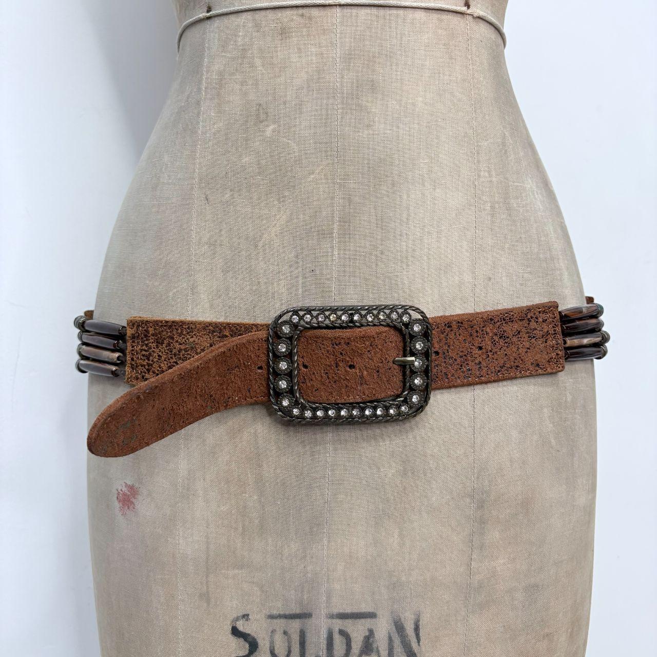 Brown leather beaded western belt
