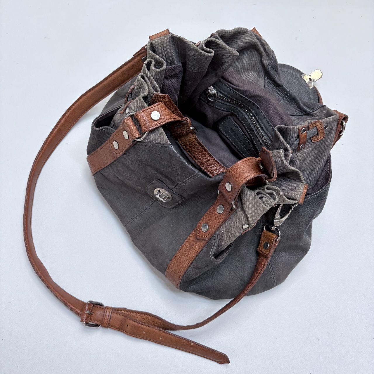 Grey cargo slouchy grunge leather bag