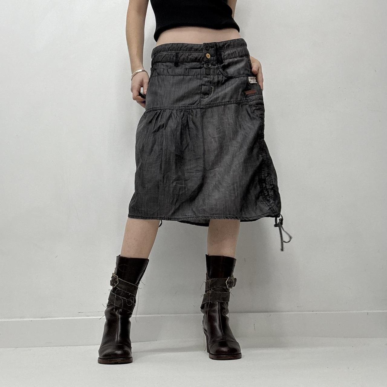 Ditressed denim utility grunge skirt