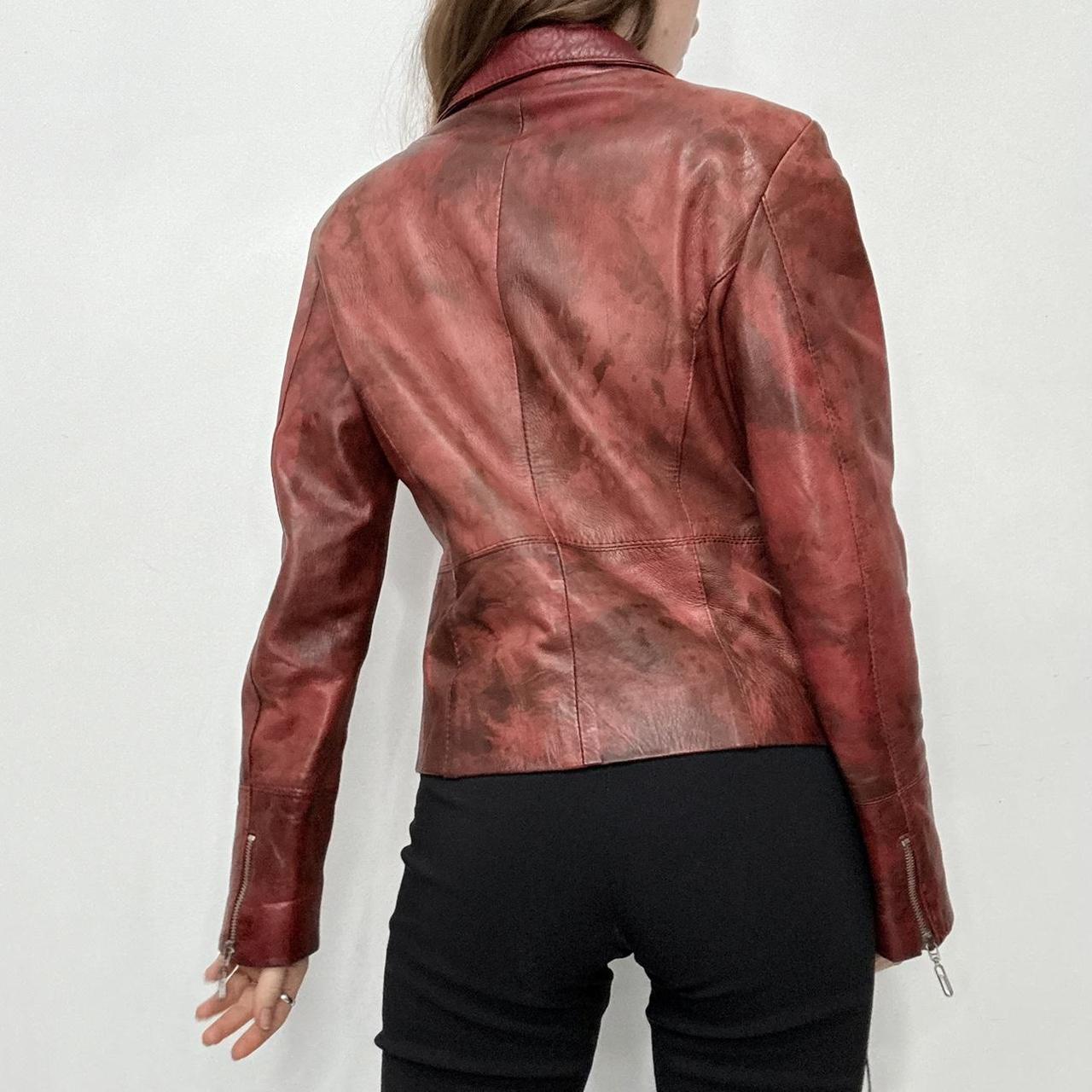 Red distressed leather jacket