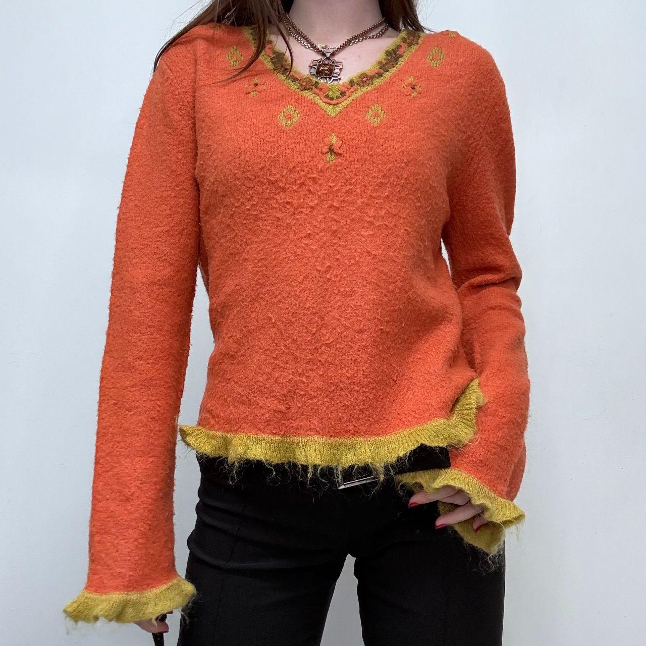 Orange mohair knitted flared jumper