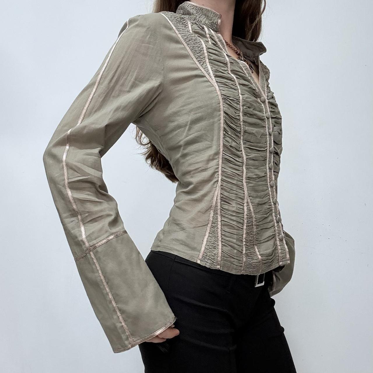 Khaki gathered lace corset shirt