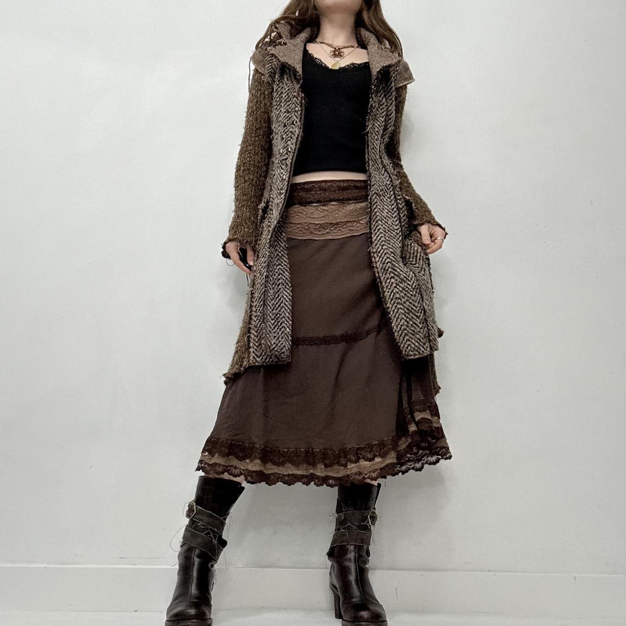Brown knitted grunge tweed trench