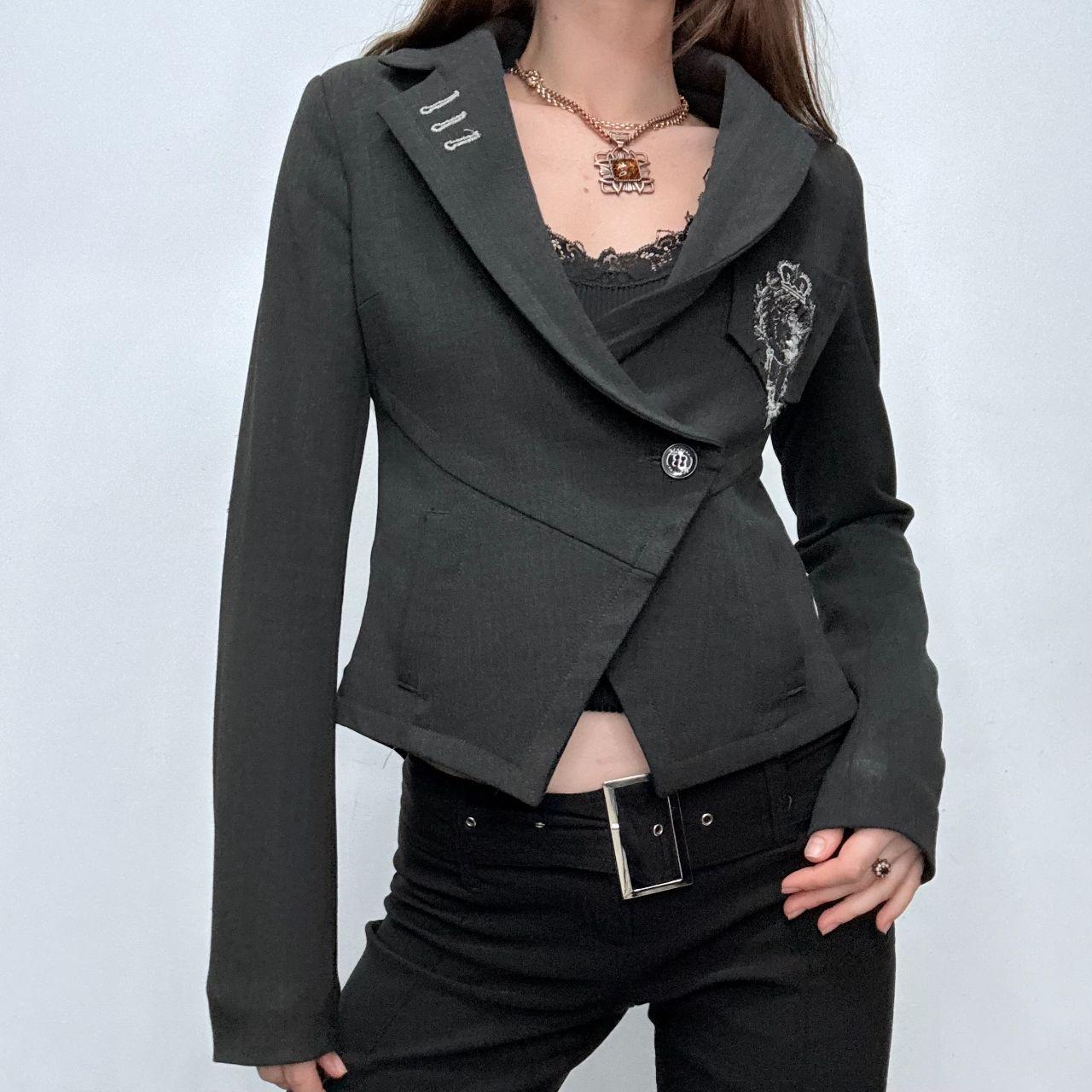 Flared asymmetric grey suit jacket