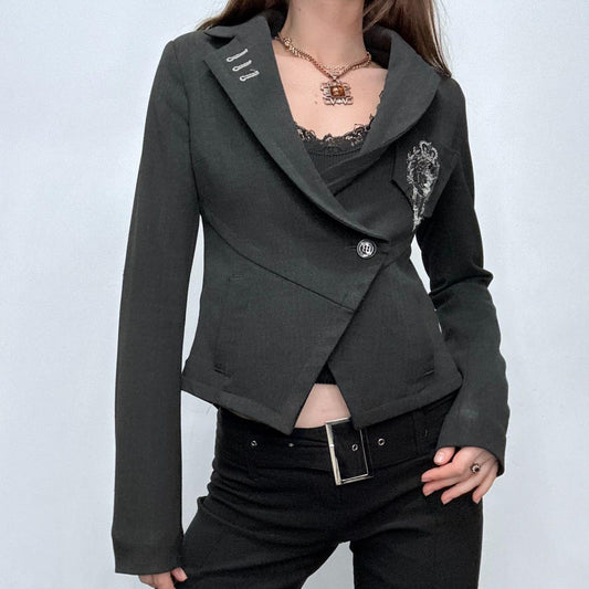 Flared asymmetric grey suit jacket