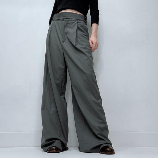 Grey pleated wide leg trousers