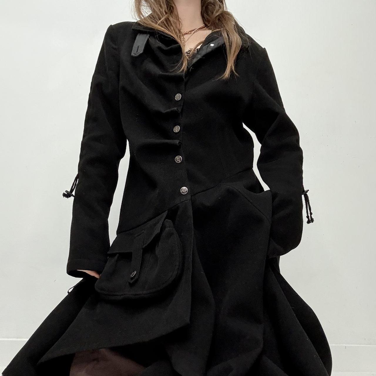 Black wool draped asymmetric gothic coat