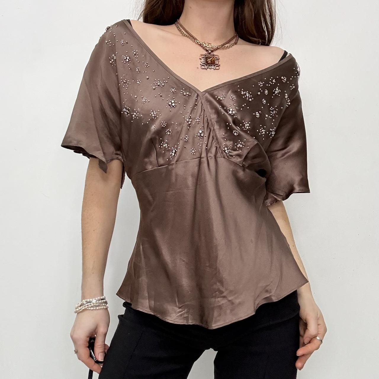 Brown satin flared floaty fairy top
