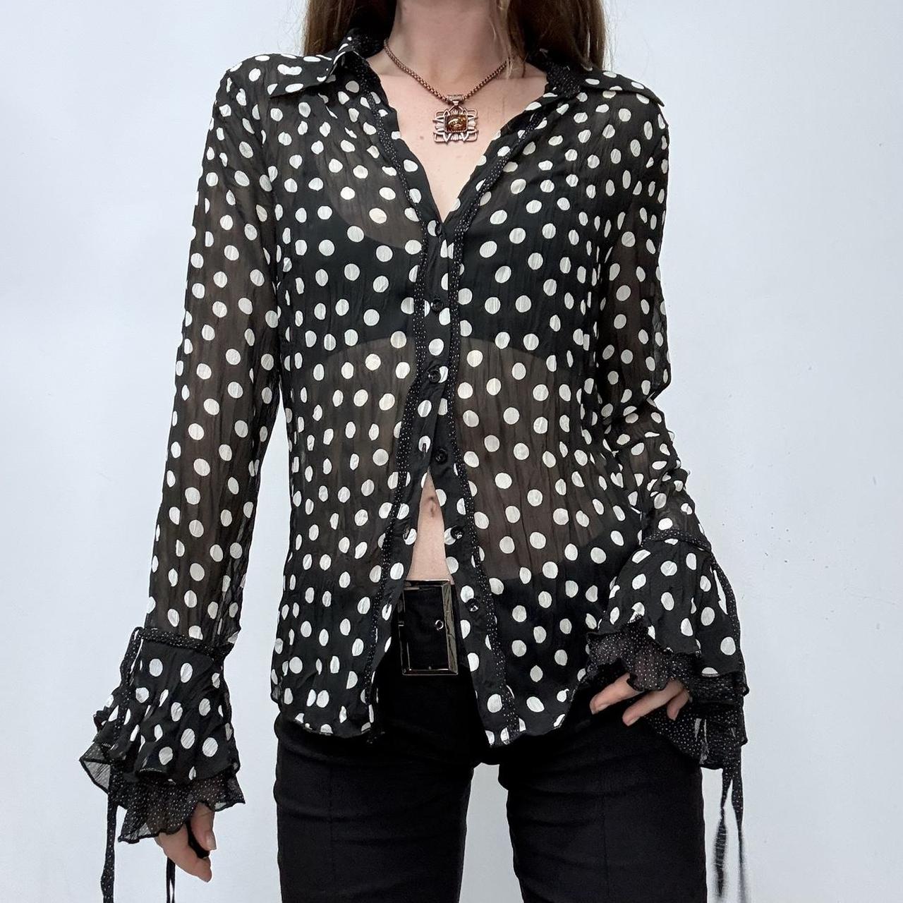 Sheer polkadot lace ruffle shirt