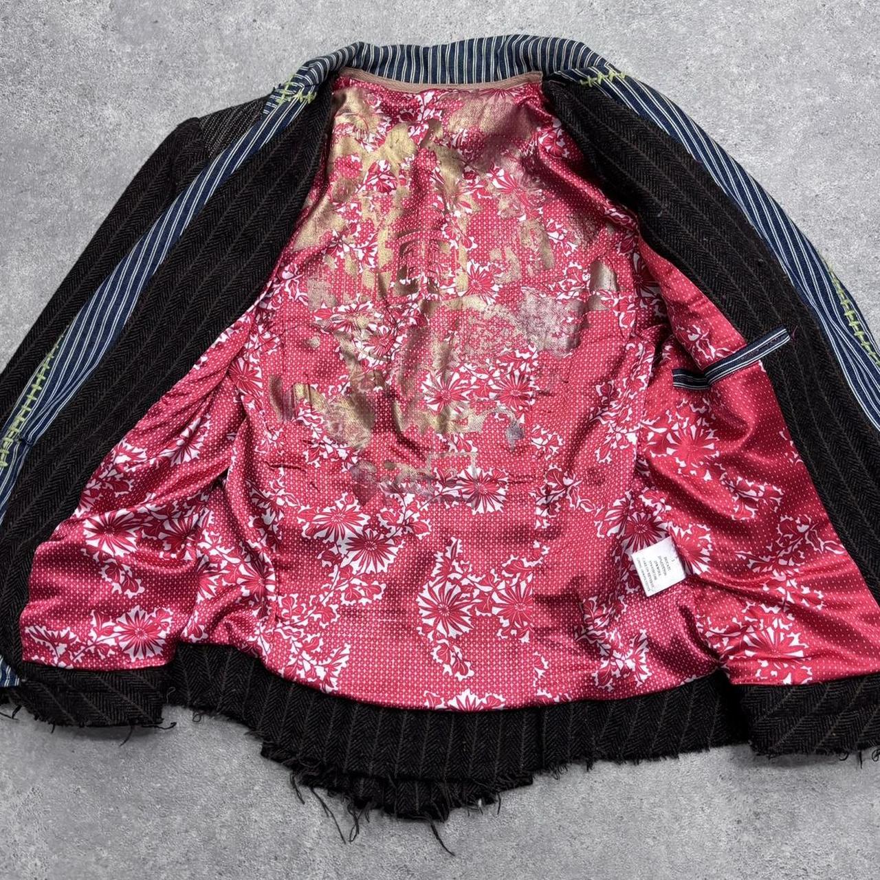 Brown pinstripe distressed layered jacket