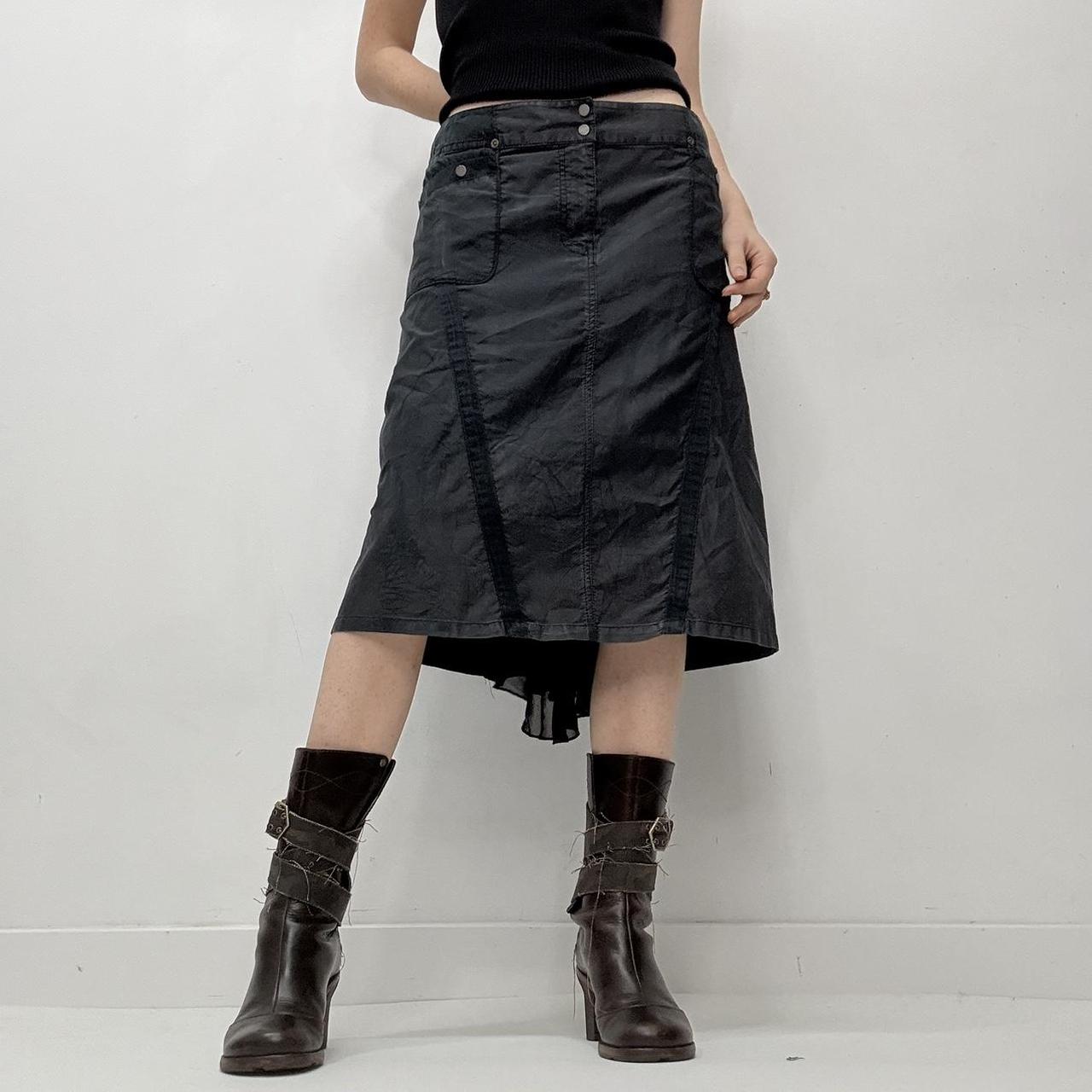 Distressed grey cargo flared midi skirt