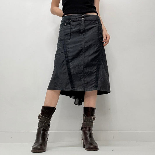Distressed grey cargo flared midi skirt