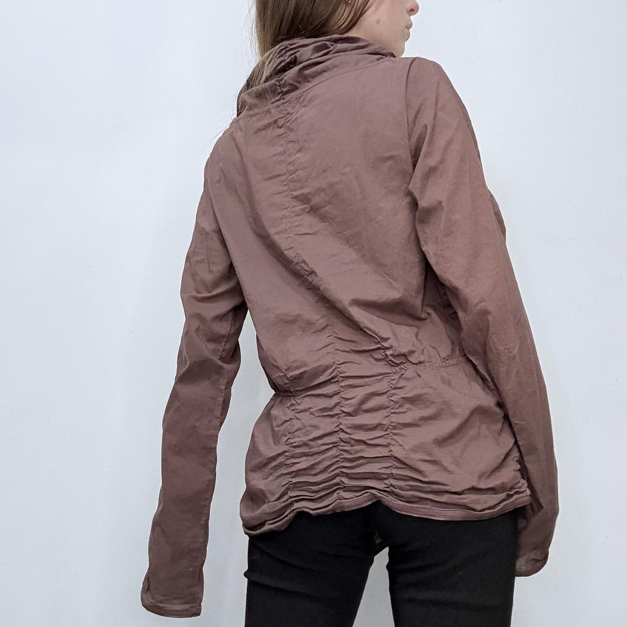Brown asymmetric gathered cotton shirt