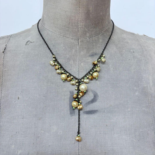 Pearl hanging draped boho chain necklace