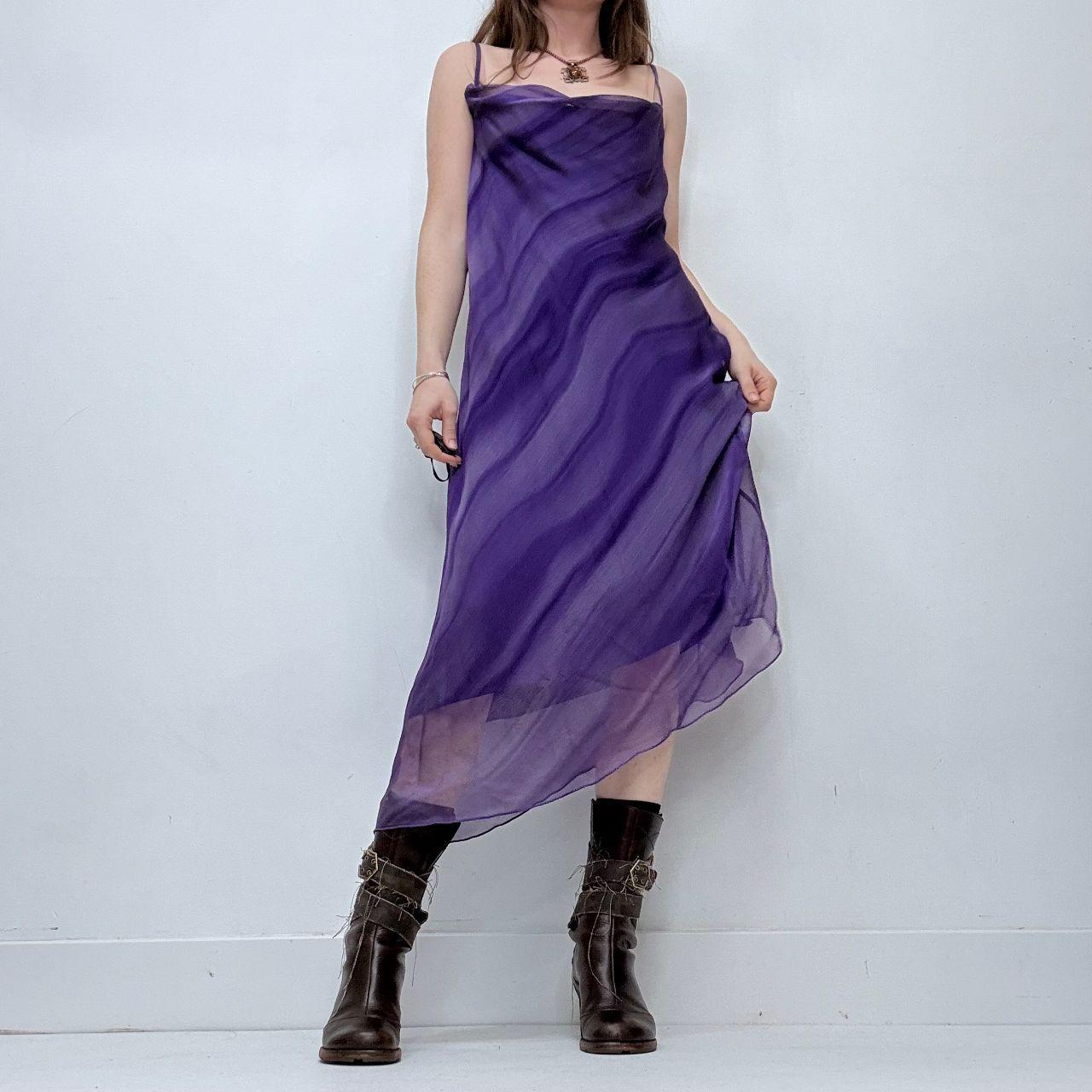 Sheer flutter striped cowl neck maxi dress