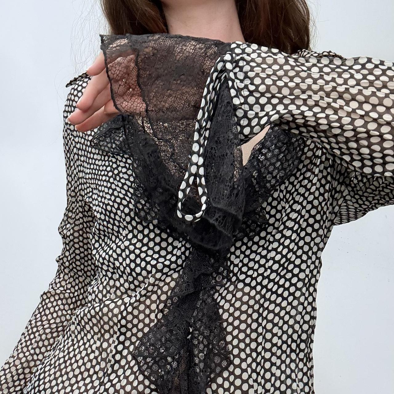Sheer crinkle polka dot shirt
