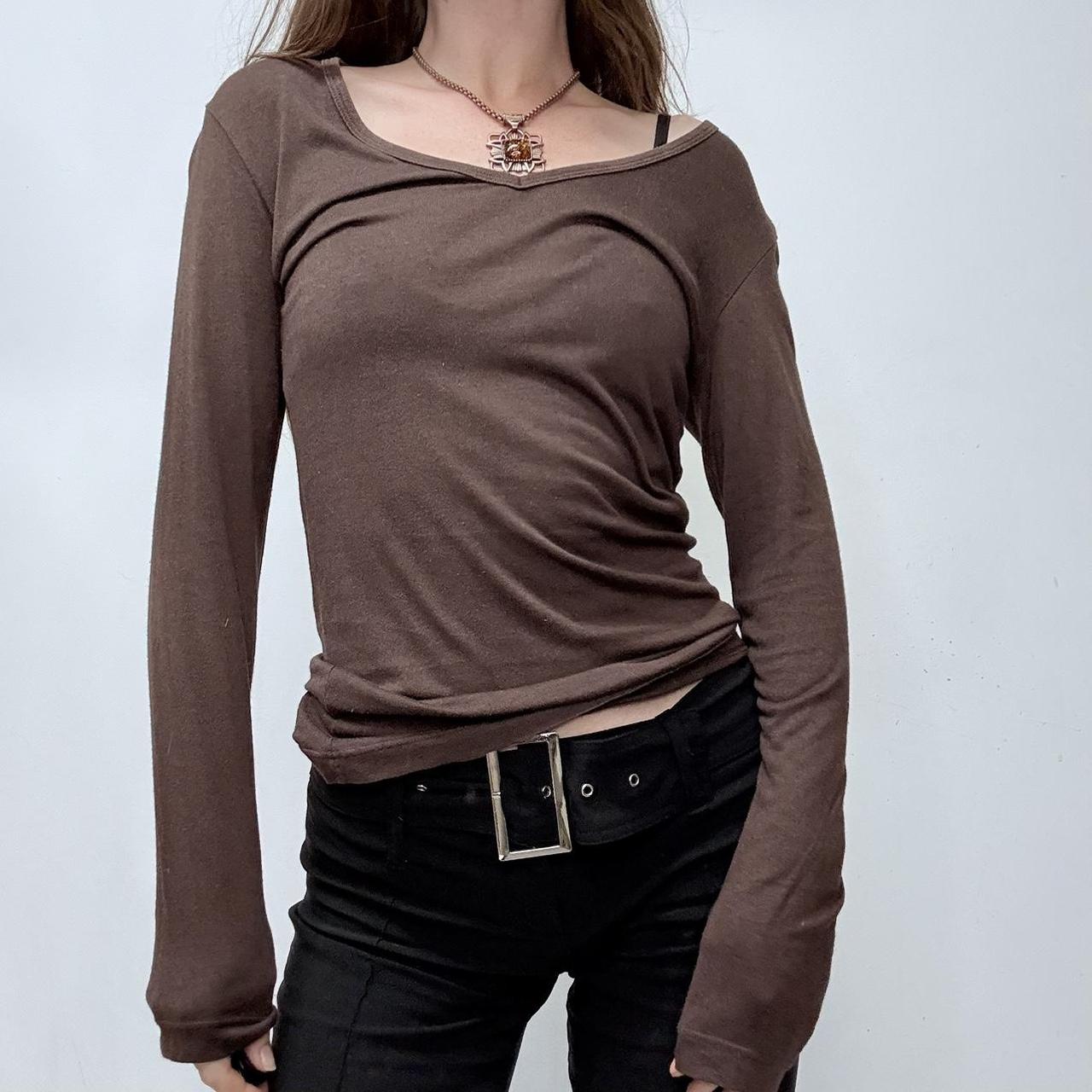 Brown slouchy wide neck t-shirt