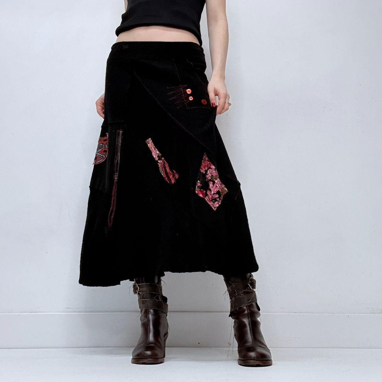Black applique floral skirt