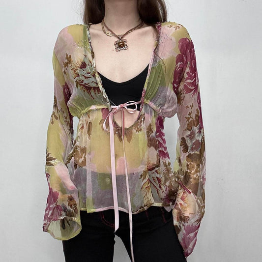 Sheer floral floaty flared shirt