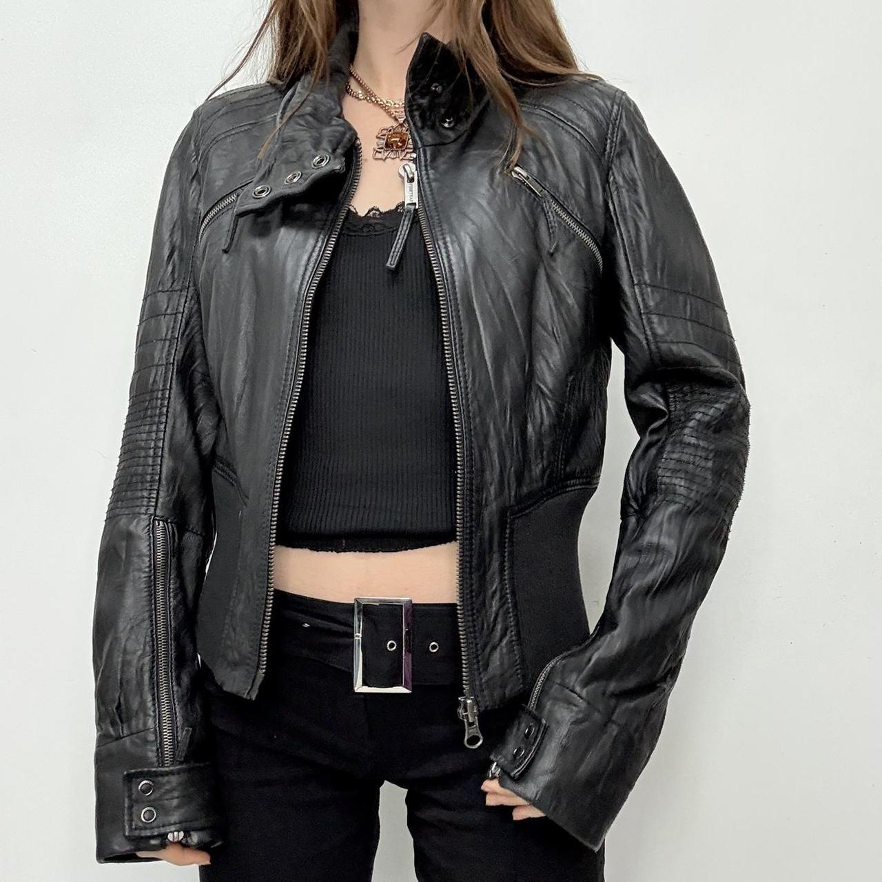 Black leather biker jacket