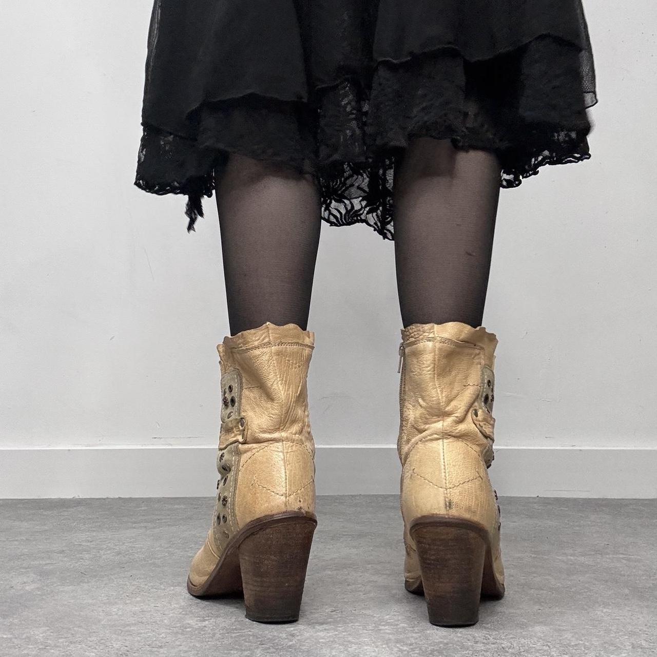 Cream leather studded eyelet boots
