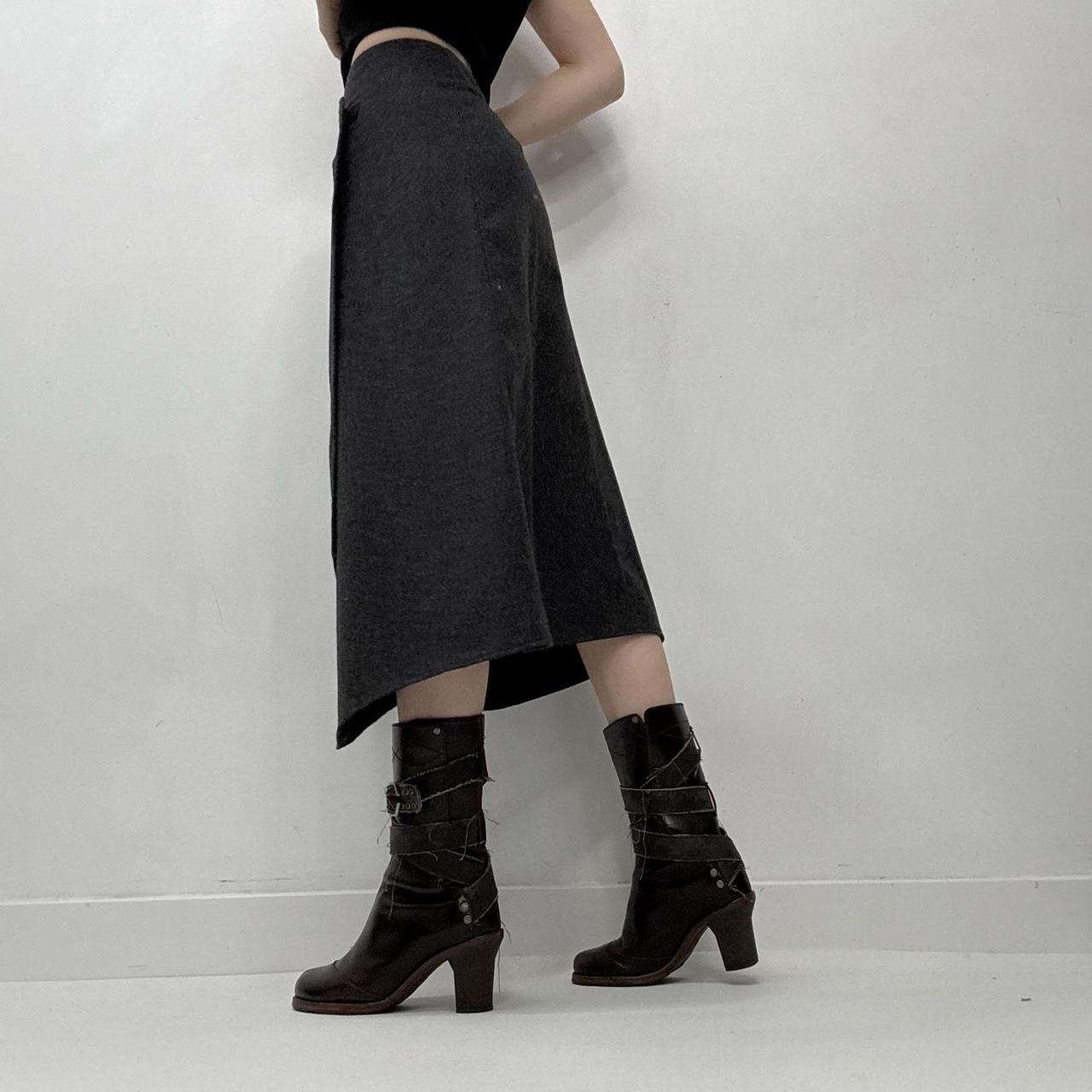 Grey wool asymmetric midi skirt