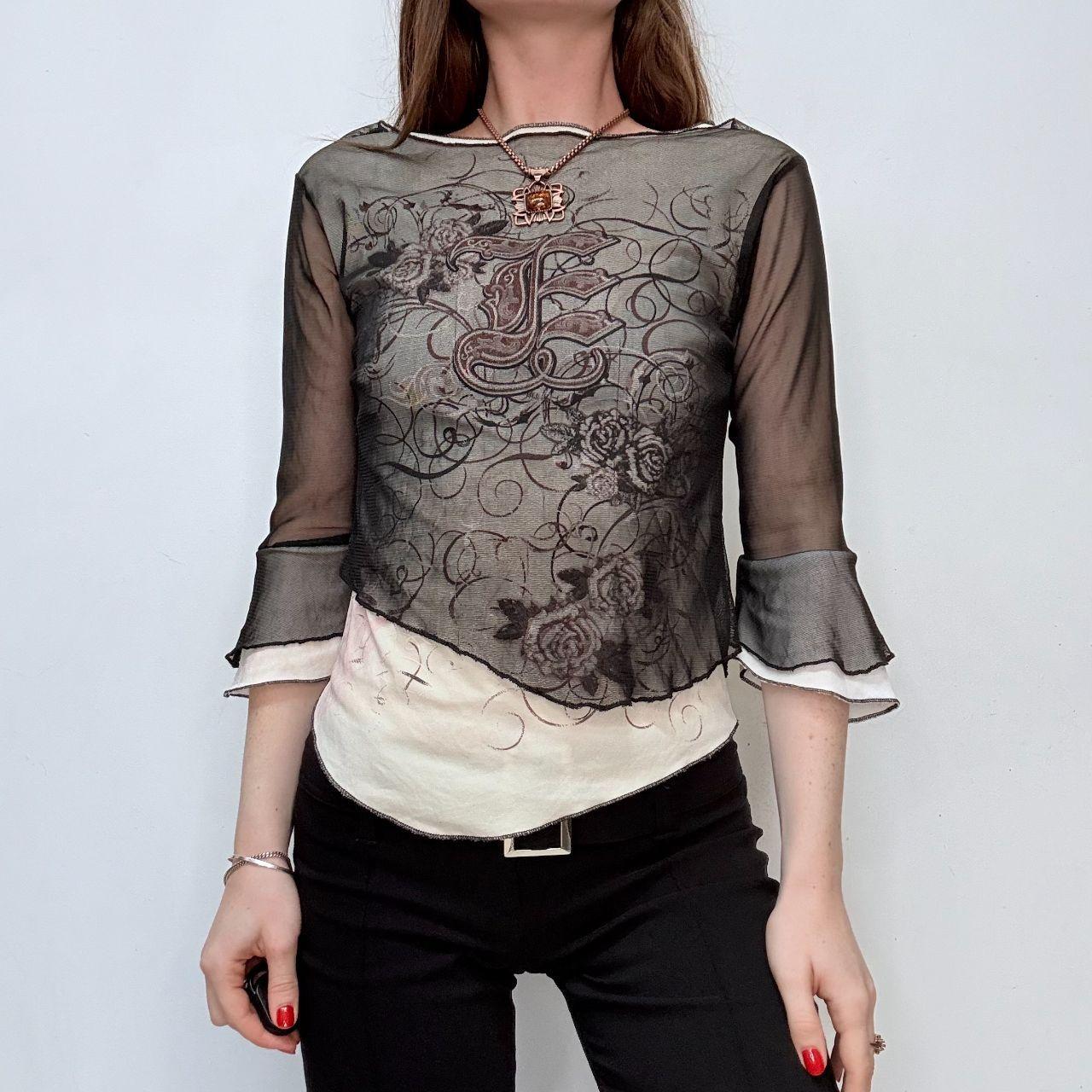 Graphic layered flared y2k shirt