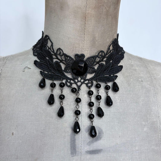 Beaded gothic grunge drop necklace