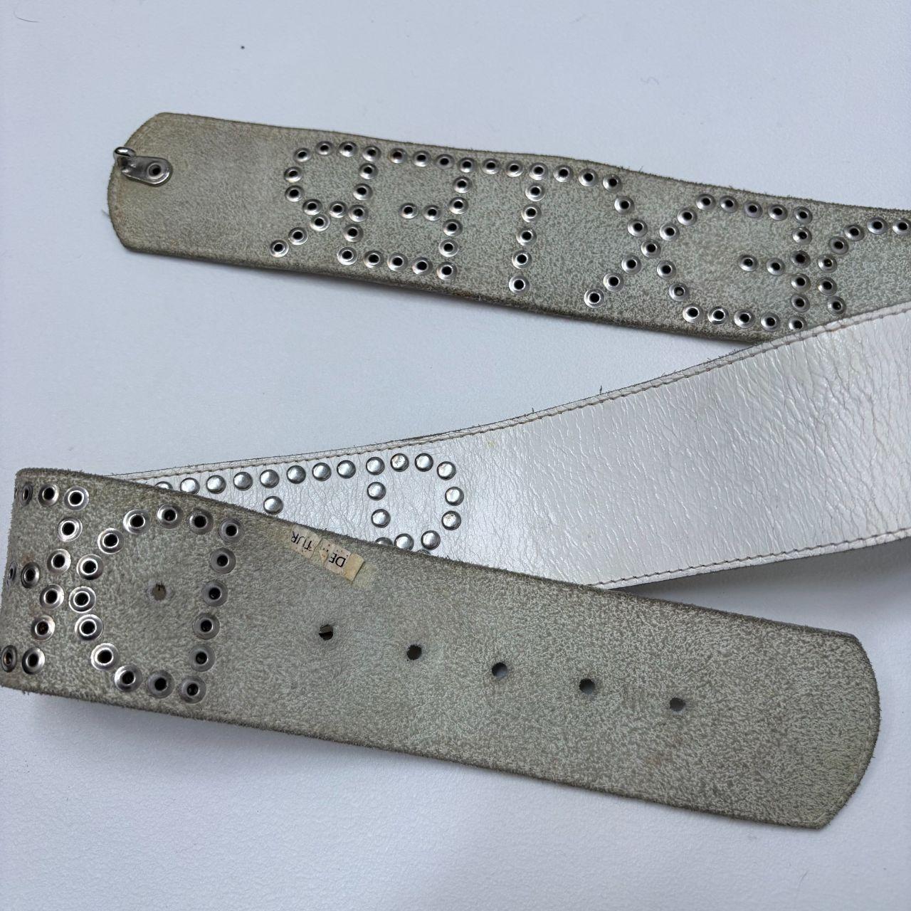 White leather studded spellout belt