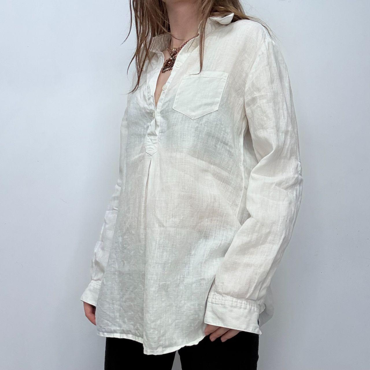 White linen french 1/4 button shirt