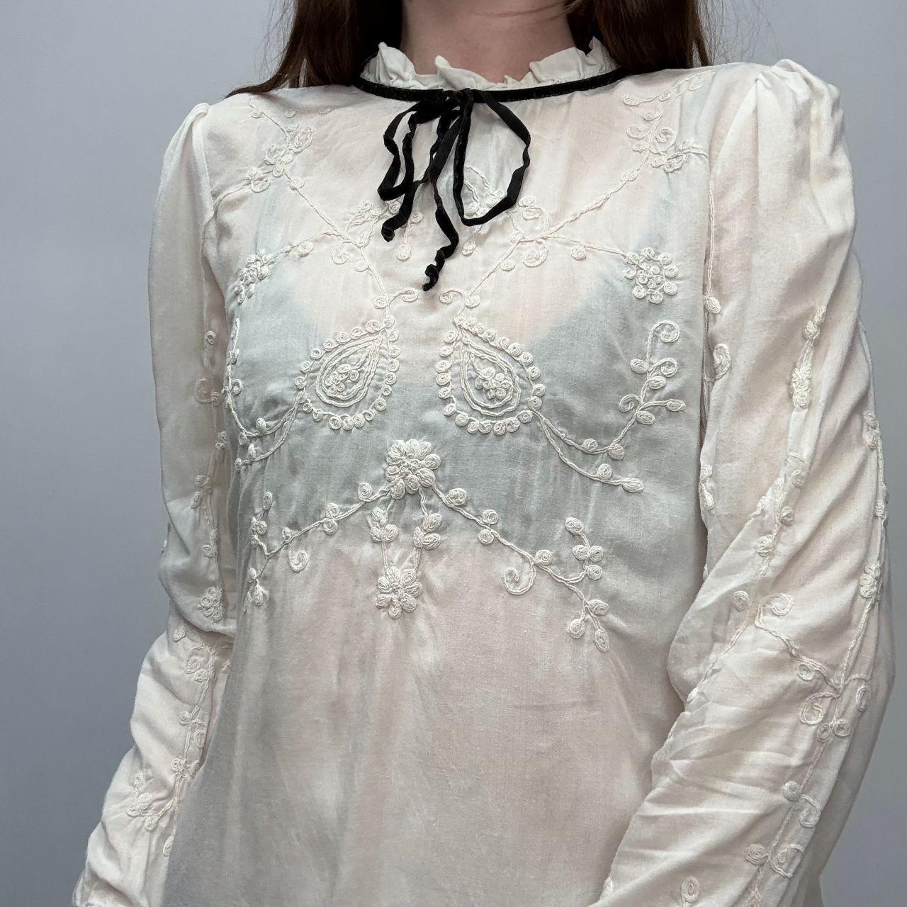 White embroidered high neck coquette shirt