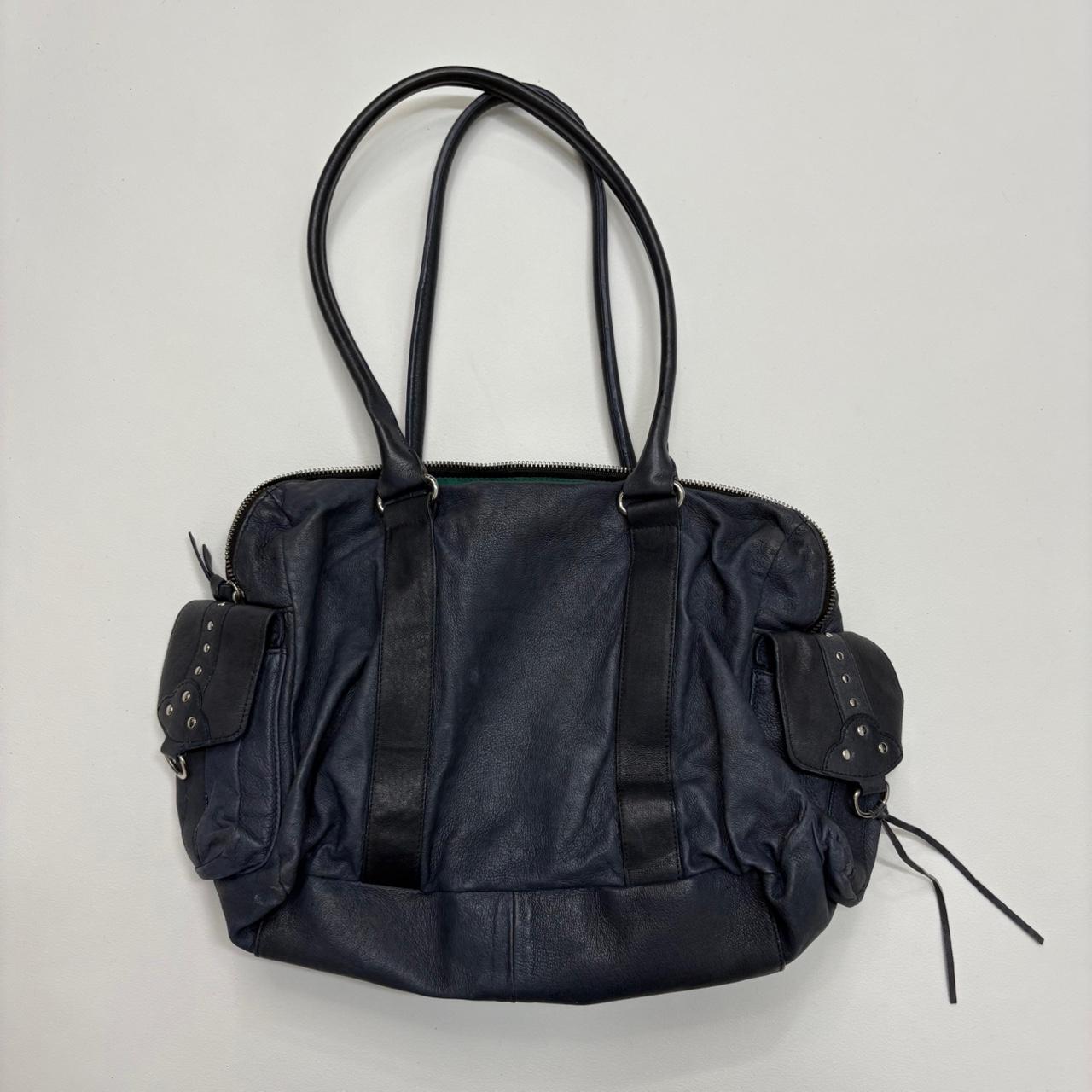 Blue leather studded city bag