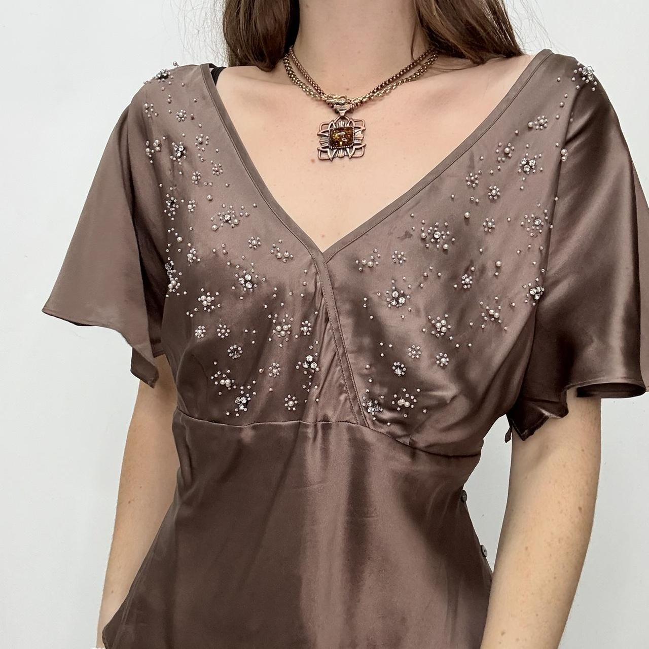 Brown satin flared floaty fairy top