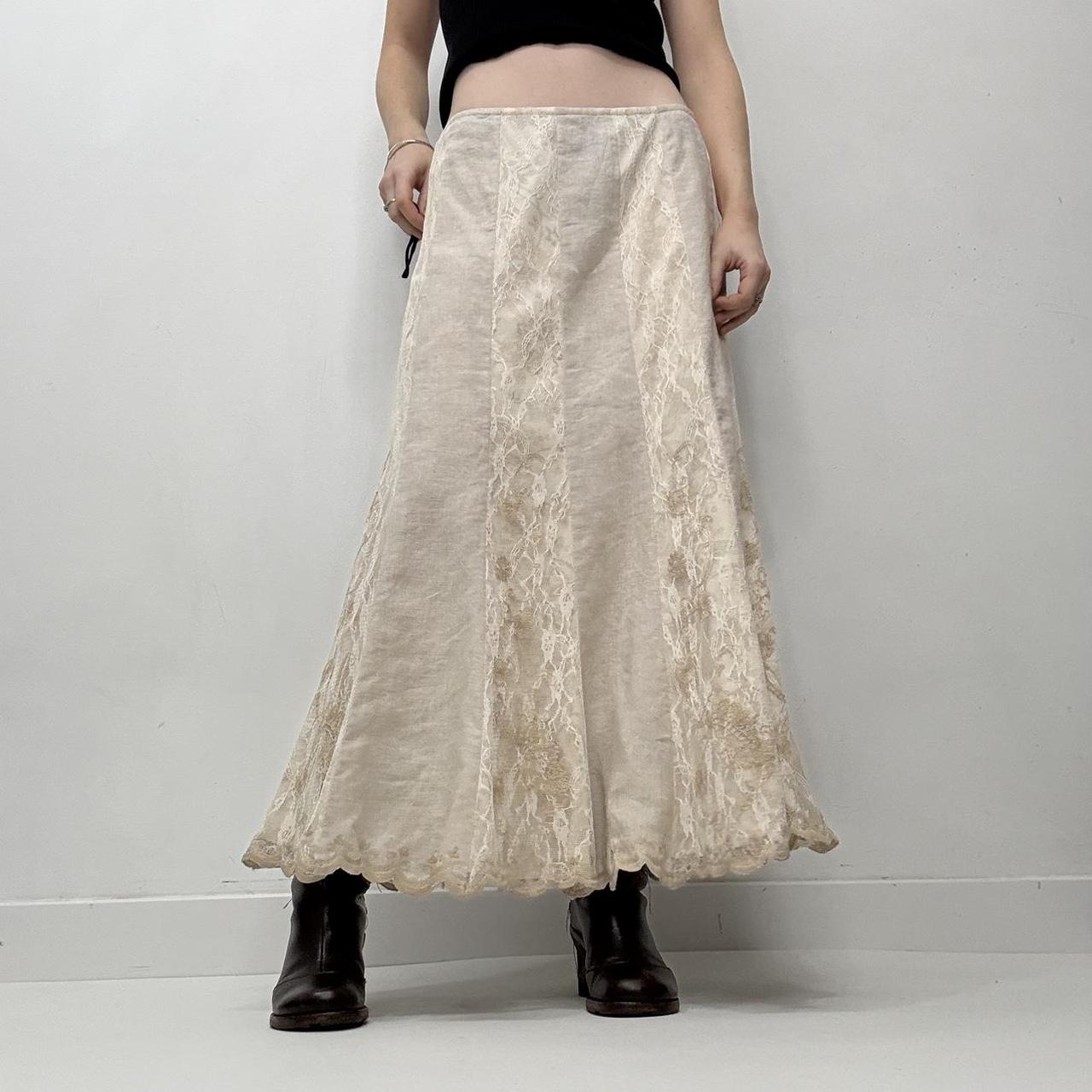 Cream lace linen panelled floaty skirt