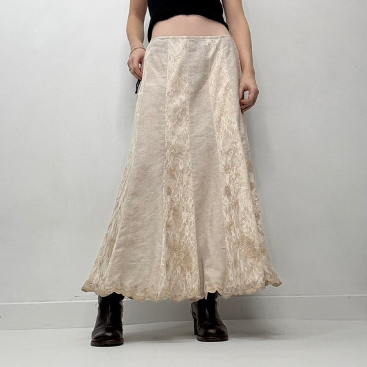 Cream lace linen panelled floaty skirt