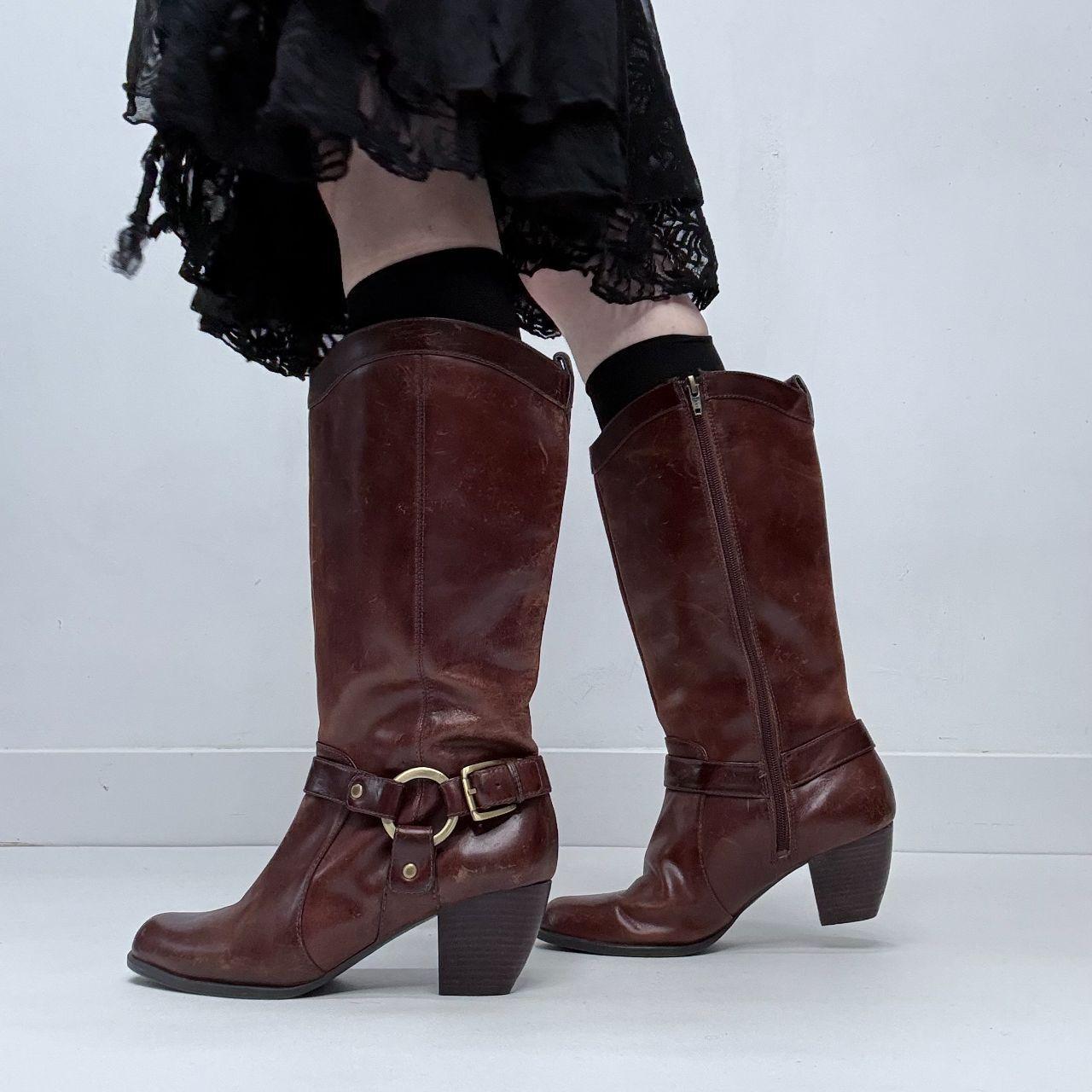 Brown leather western boots