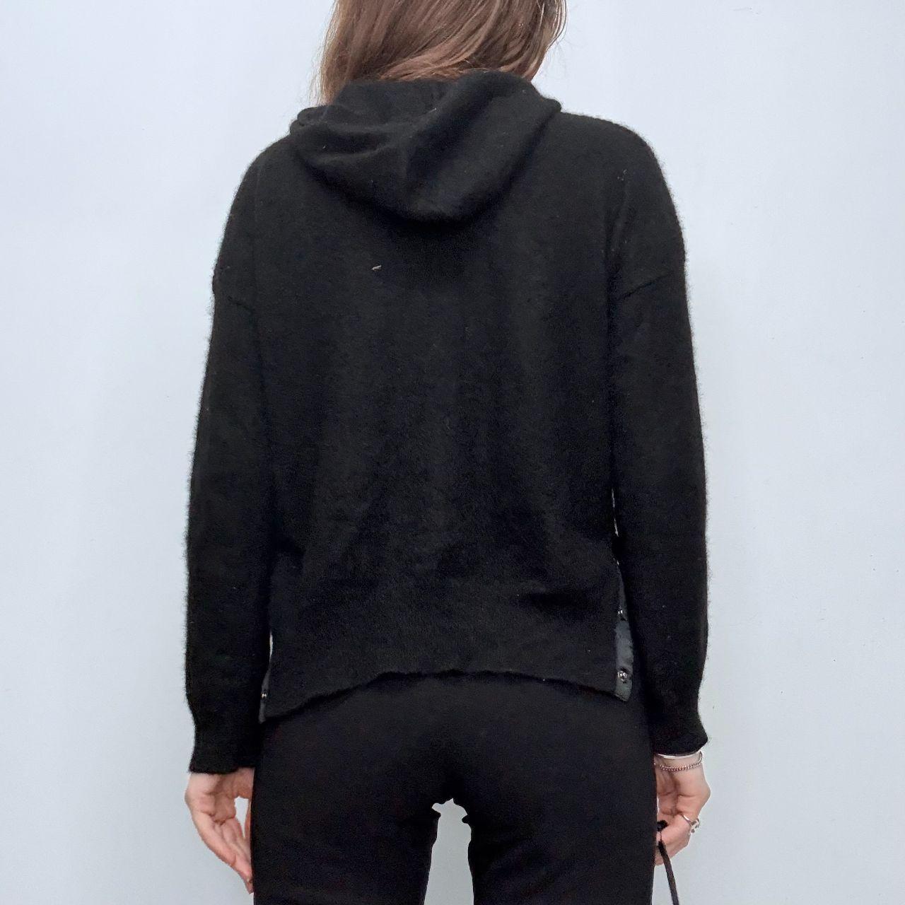 Black cashmere fluffy popper hoodie