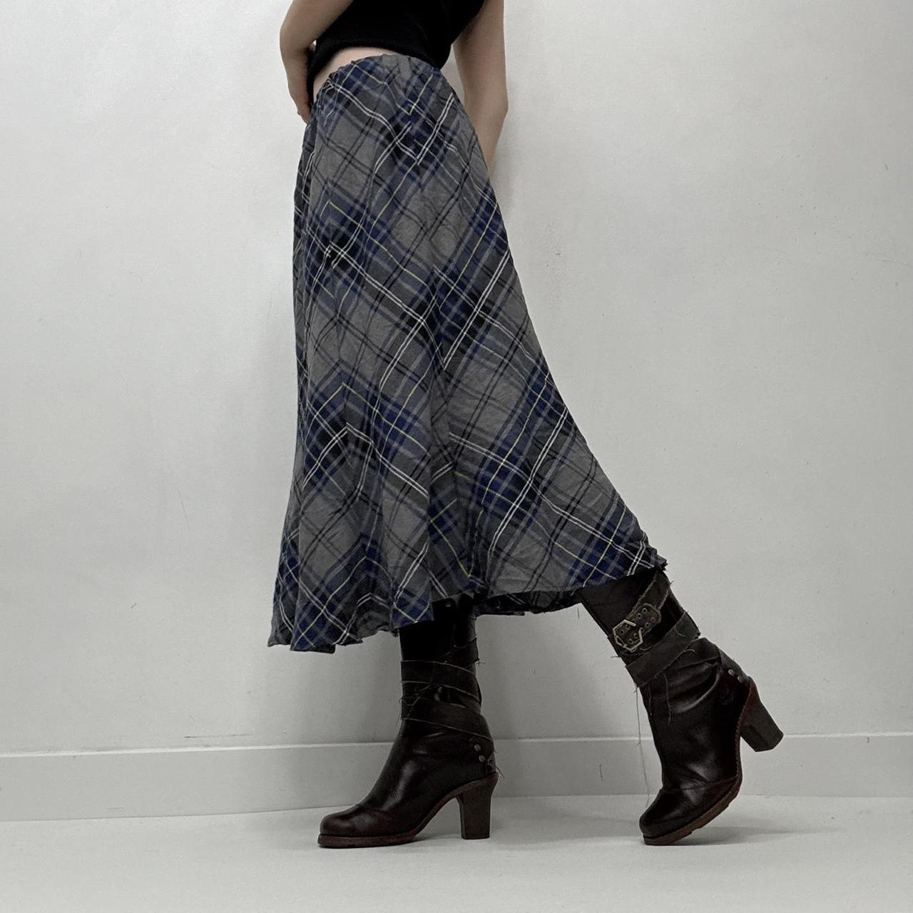 Tartan checked blue midi skirt