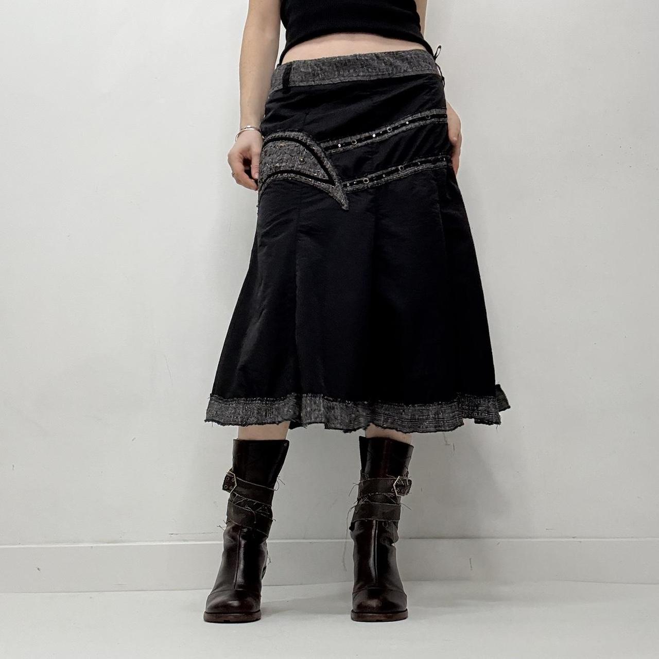 Black gothic layered midi skirt